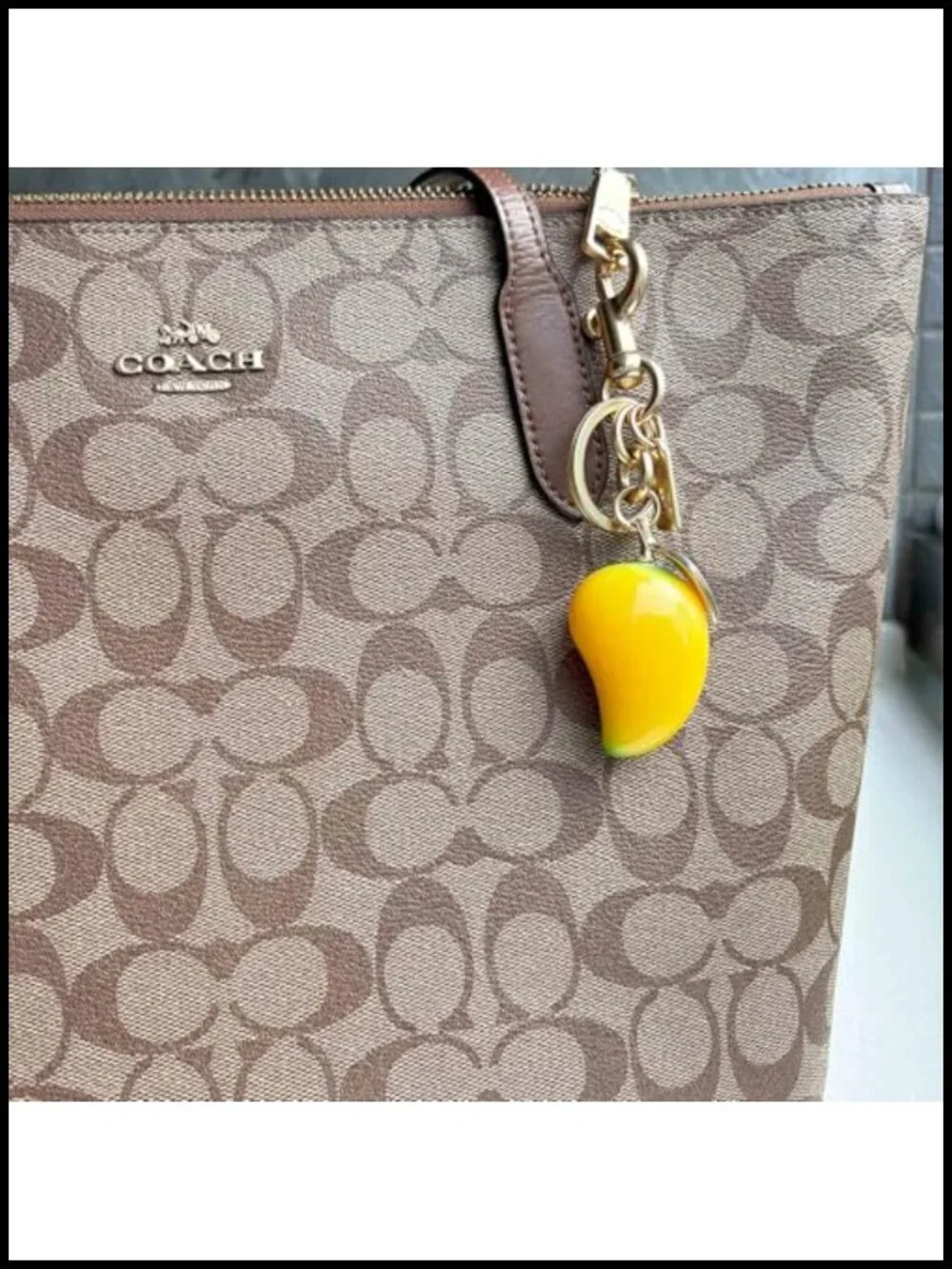Mango-shaped Bag Charm Purse Accessory with Gold Metal Chain and Lobster Clasp